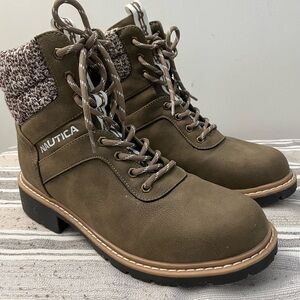 Nautica Women's Olive Combat Boots with Knit Detail